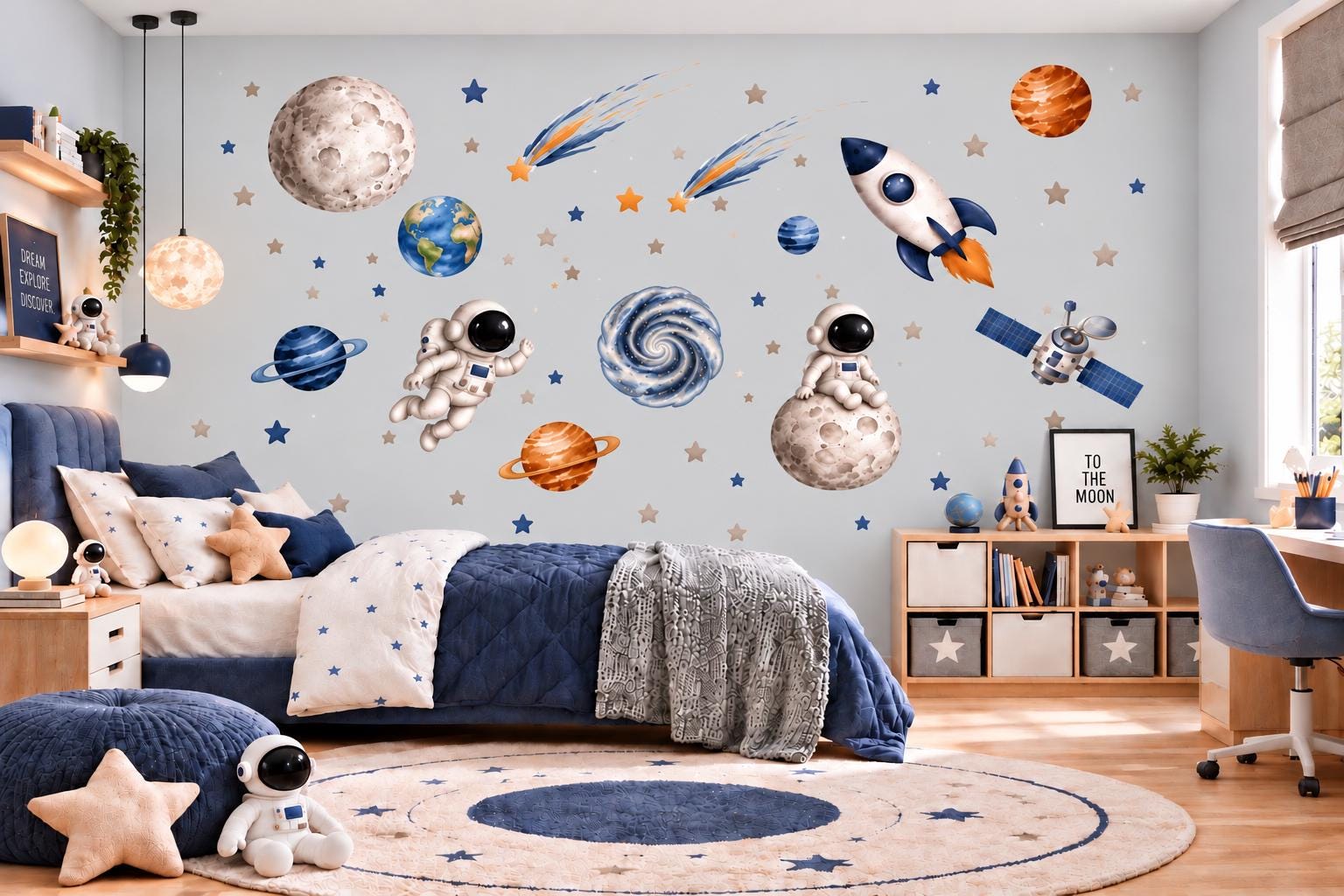 Watercolor Space Wall Stickers: Astronauts, Rockets, Planets Nursery Decor