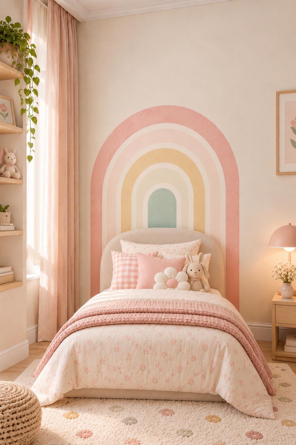 Pastel Rainbow Arch Wall Decal, Boho Nursery Wall Sticker, Watercolor Rainbow Decor for Baby and Kids Room, Peel and Stick
